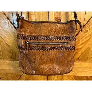 Anthropologie Vilenca Holland Boho Woven Leather Crossbody Bag Purse Natural
